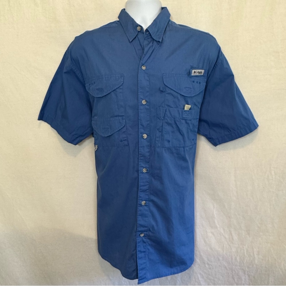 E-37 Men’s Columbia PFG Blue Mesh‎ Lined Short Sleeve Button Down Shirt Size M